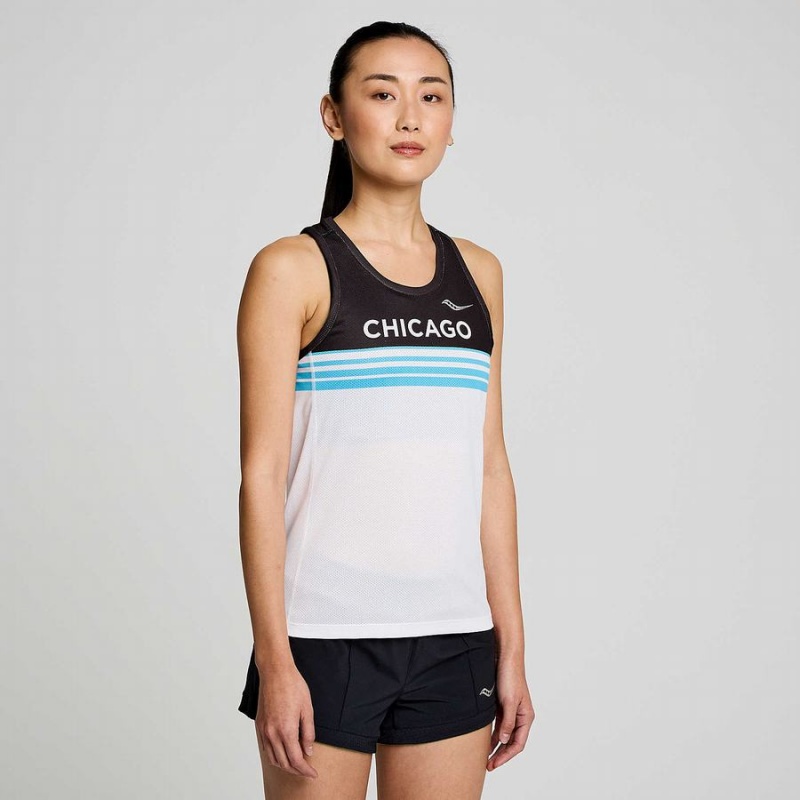 Women's Saucony Chicago Stopwatch Singlet Tank Top White / Black | Australia S32971-C96