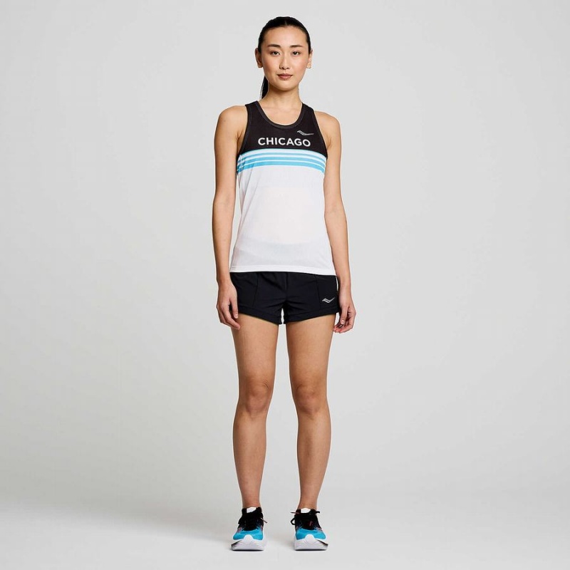 Women's Saucony Chicago Stopwatch Singlet Tank Top White / Black | Australia S32971-C96