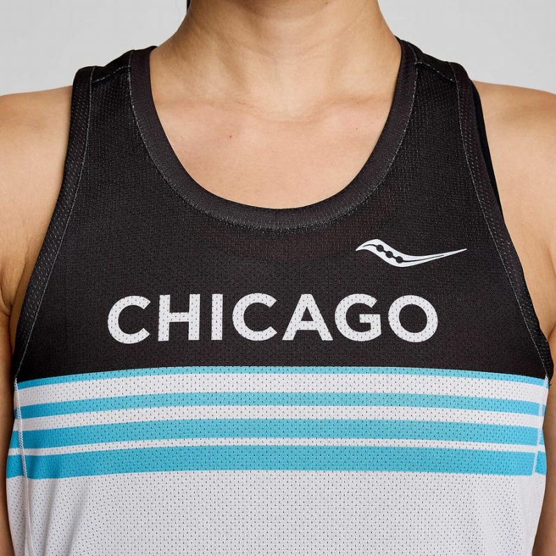 Women's Saucony Chicago Stopwatch Singlet Tank Top White / Black | Australia S32971-C96