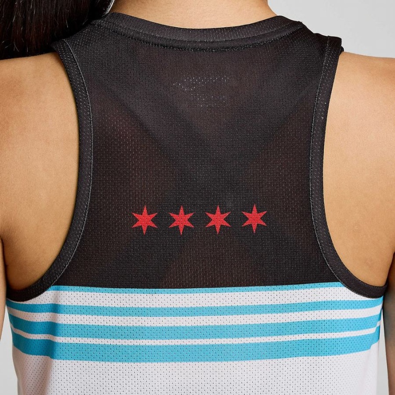 Women's Saucony Chicago Stopwatch Singlet Tank Top White / Black | Australia S32971-C96