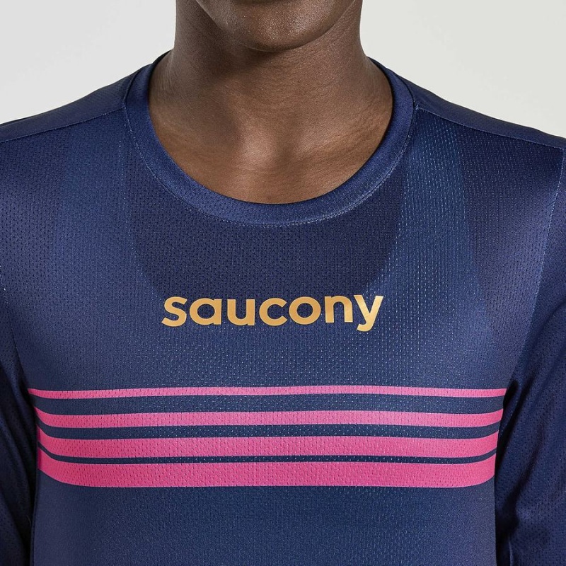 Women's Saucony Elite Long Sleeve T Shirts Navy | Australia S81259-M51