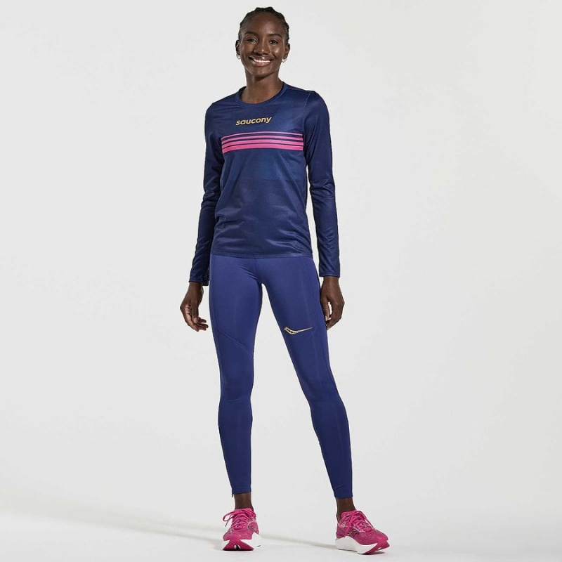 Women's Saucony Elite Long Sleeve T Shirts Navy | Australia S81259-M51