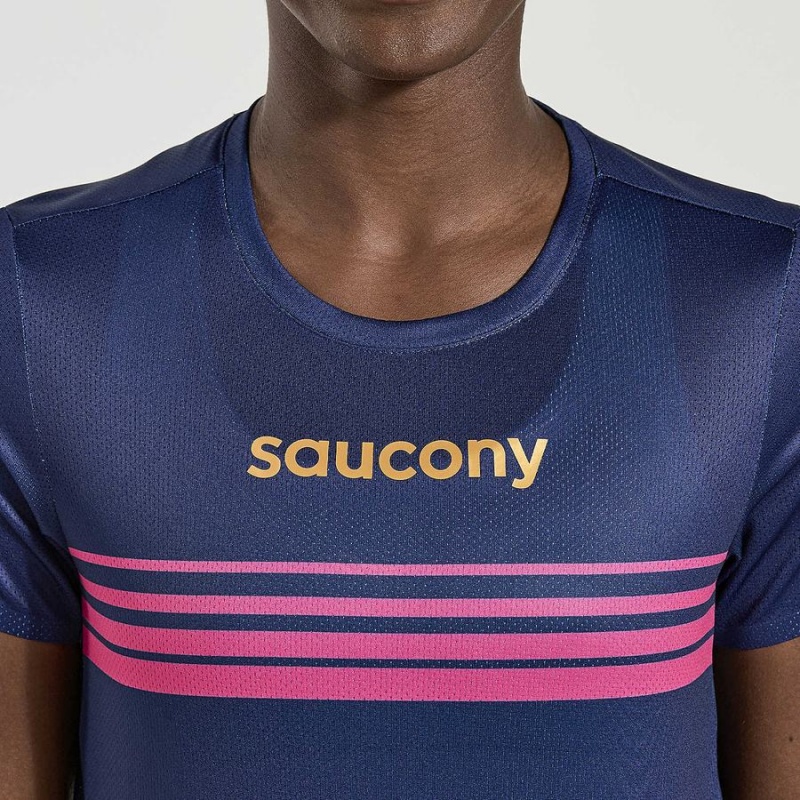 Women's Saucony Elite Short Sleeve T Shirts Navy | Australia S91803-N60