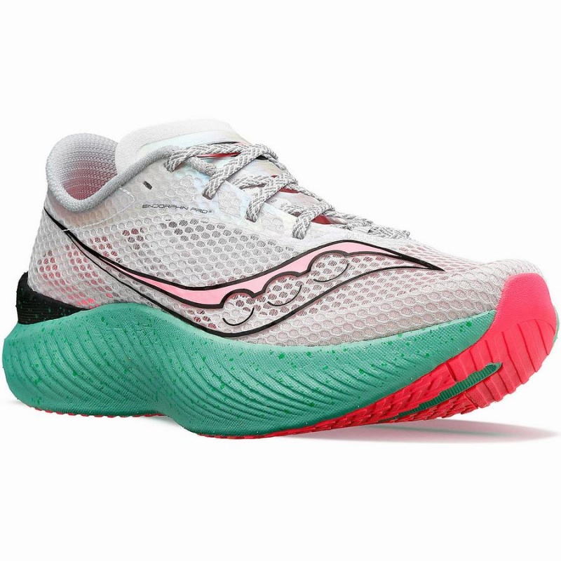 Women's Saucony Endorphin Pro 3 Running Shoes White / Pink | Australia S69385-Z90