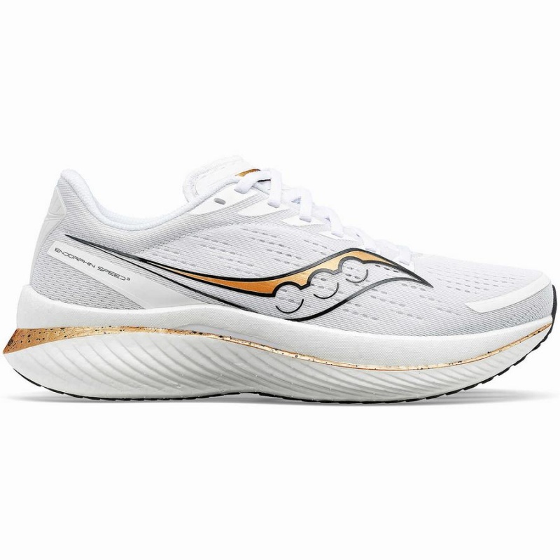 Women\'s Saucony Endorphin Speed 3 Running Shoes White / Gold | Australia S96458-W80