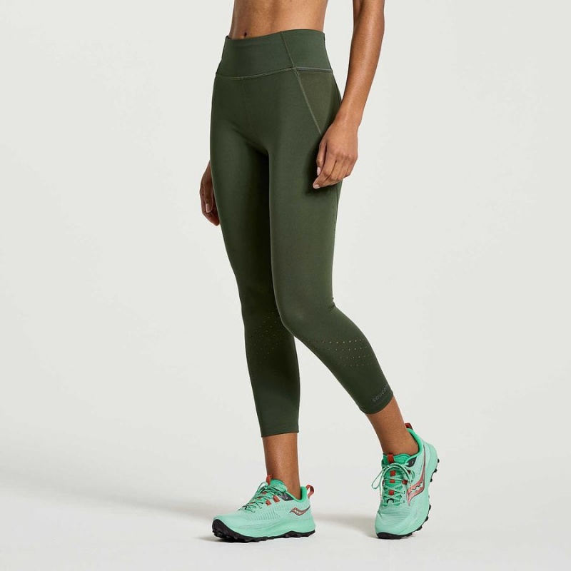 Women's Saucony Explorer Utility Crop Tight Dark Green | Australia S10426-B61