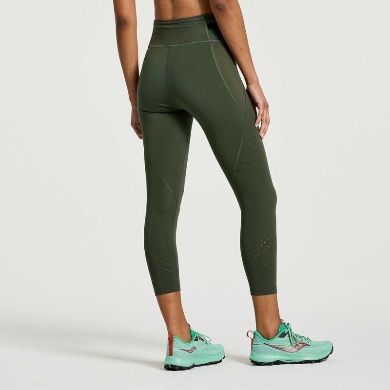 Women's Saucony Explorer Utility Crop Tight Dark Green | Australia S10426-B61