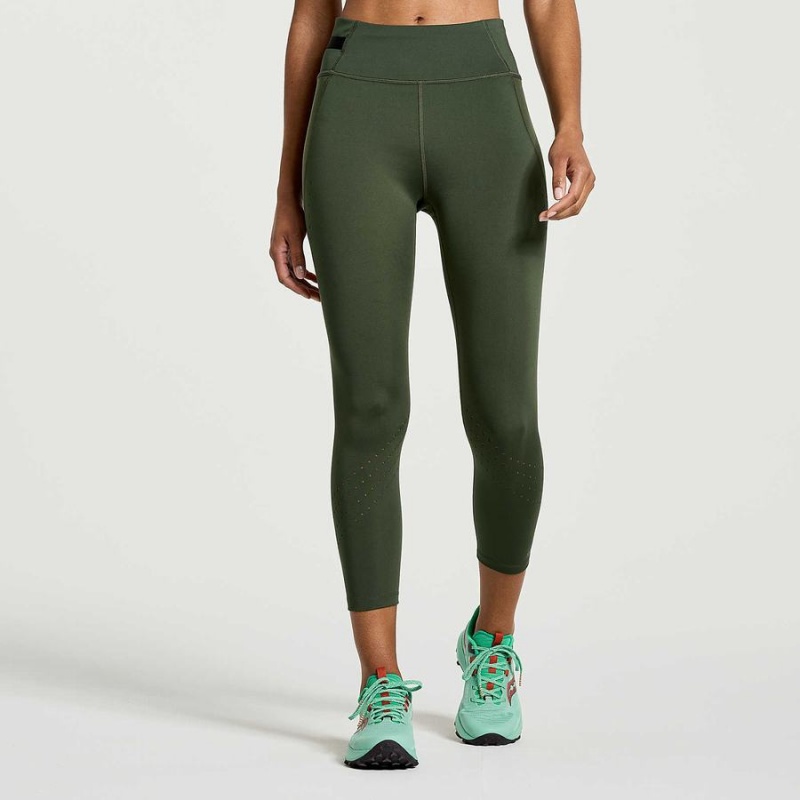 Women\'s Saucony Explorer Utility Crop Tight Dark Green | Australia S10426-B61