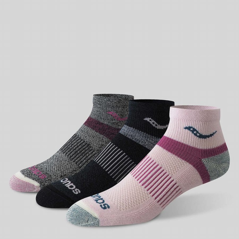 Women\'s Saucony Inferno Merino Wool Blend Quarter 3-Pack Socks Pink | Australia S25086-P74