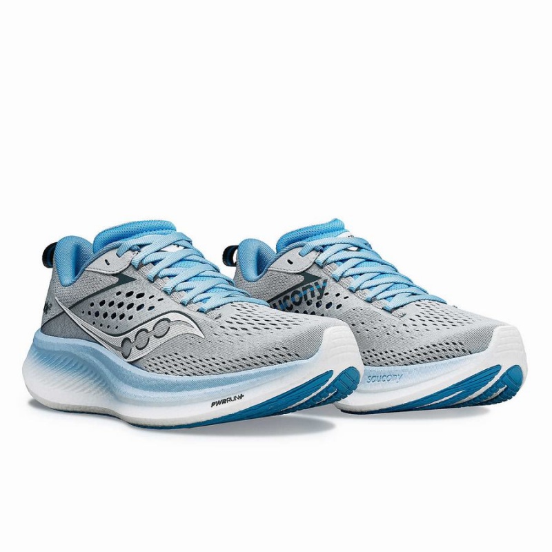 Women's Saucony Ride 17 Wide Running Shoes Grey / Blue | Australia S60915-C75