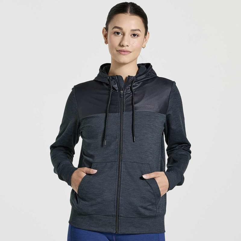 Women\'s Saucony Solstice Zip Hoody Tops Black | Australia S58437-H60