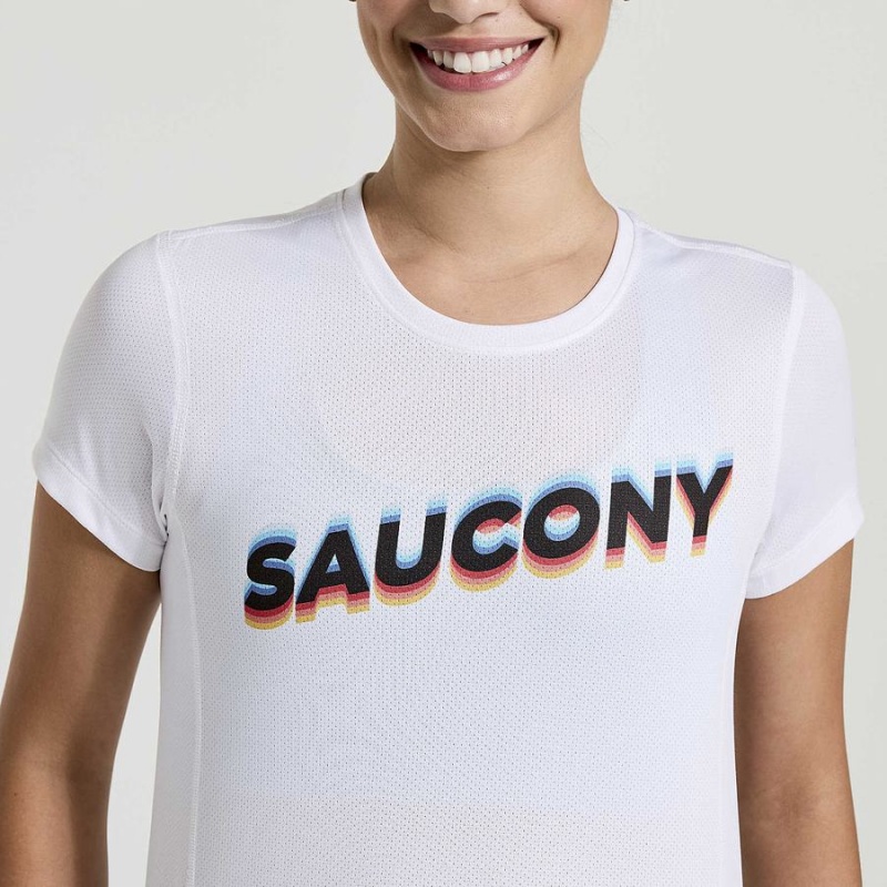 Women's Saucony Stopwatch Graphic Short Sleeve T Shirts White | Australia S21378-N04