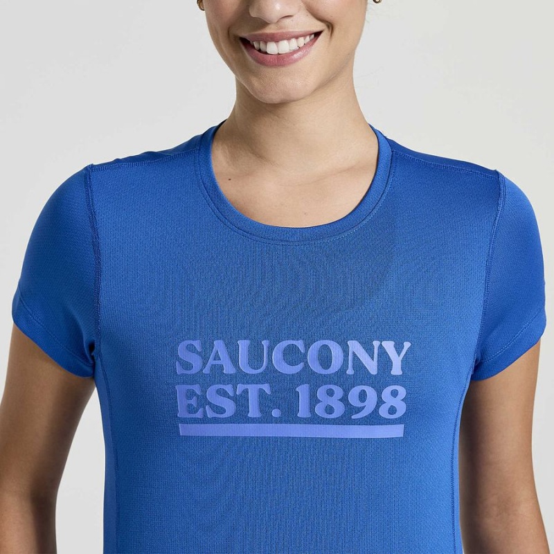 Women's Saucony Stopwatch Graphic Short Sleeve T Shirts Blue | Australia S45608-M51