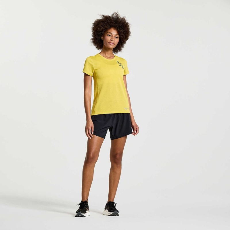 Women's Saucony Stopwatch Graphic Short Sleeve T Shirts Yellow | Australia S37510-F56