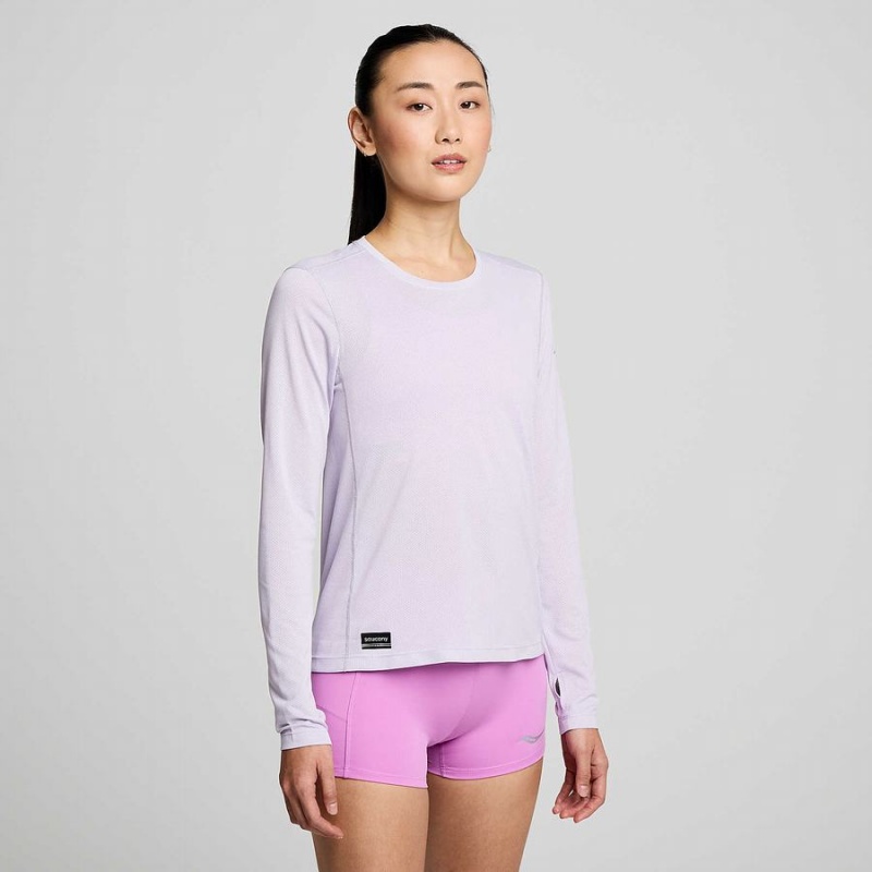 Women's Saucony Stopwatch Long Sleeve T Shirts Purple | Australia S46259-D40