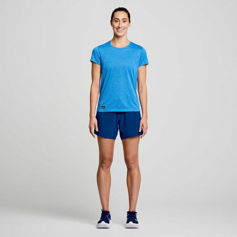 Women's Saucony Stopwatch Short Sleeve T Shirts Blue | Australia S89615-S15