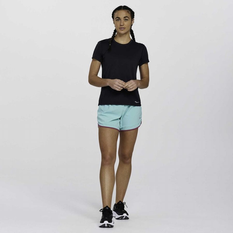 Women's Saucony Stopwatch Short Sleeve T Shirts Black | Australia S17248-D13