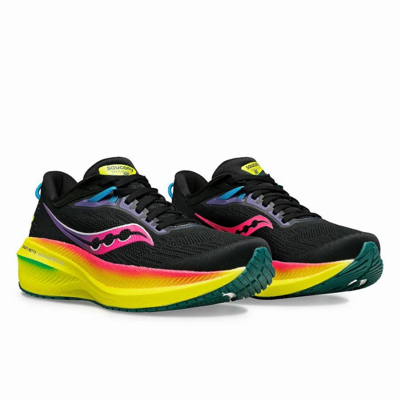 Women's Saucony X Sweaty Betty Triumph 21 Running Shoes Black / Pink | Australia S50412-Q65